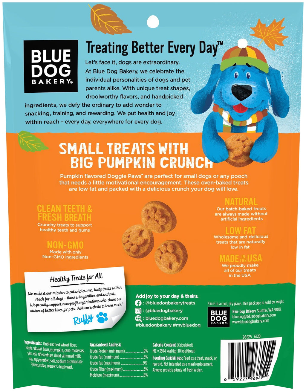 Blue Dog Bakery Pumpkin Doggie Paws 10oz
