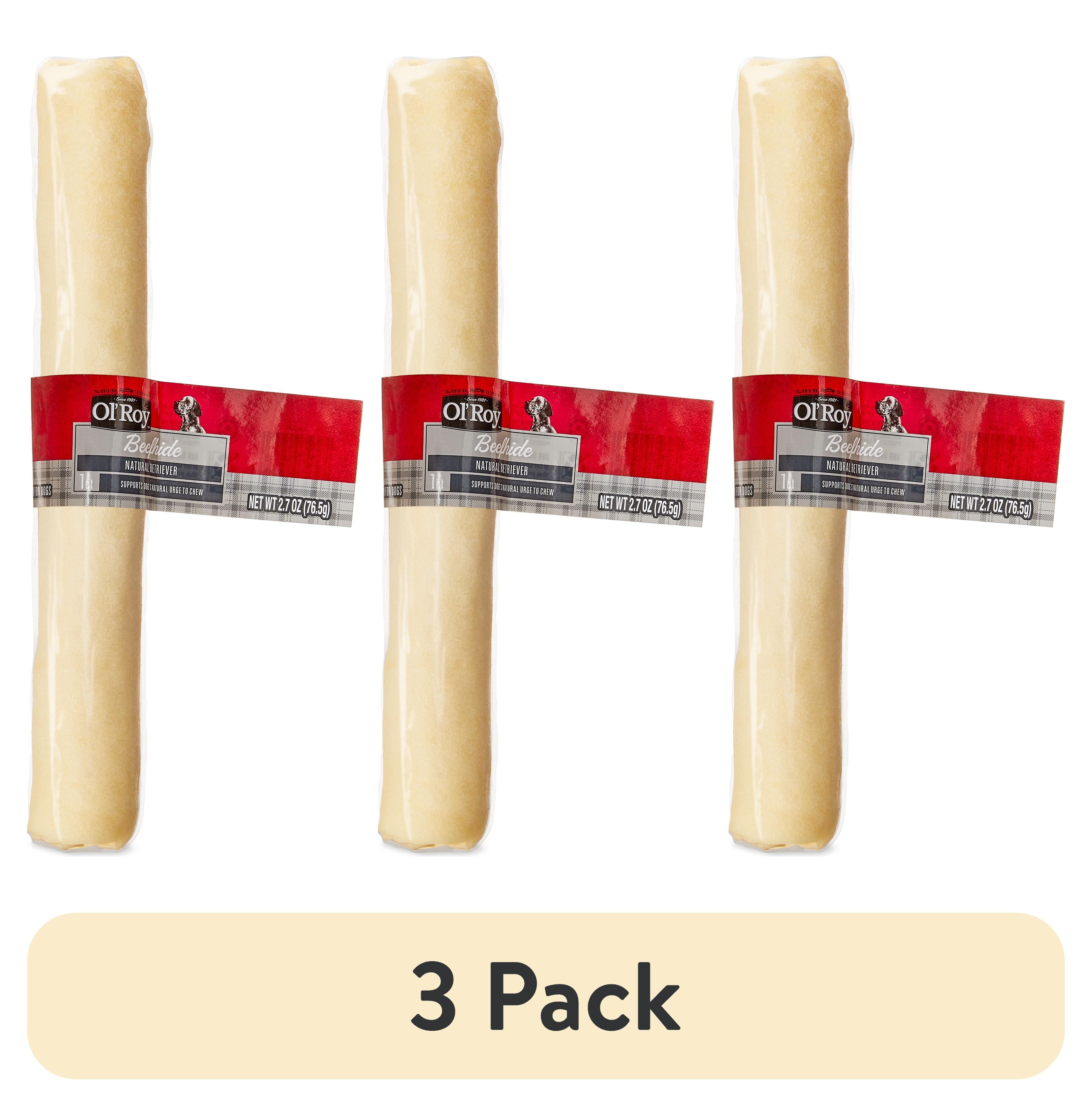 (3 pack) Ol' Roy Rawhide 9" Retriever Beef hide Chew for Dogs, Dry, 2.7 oz