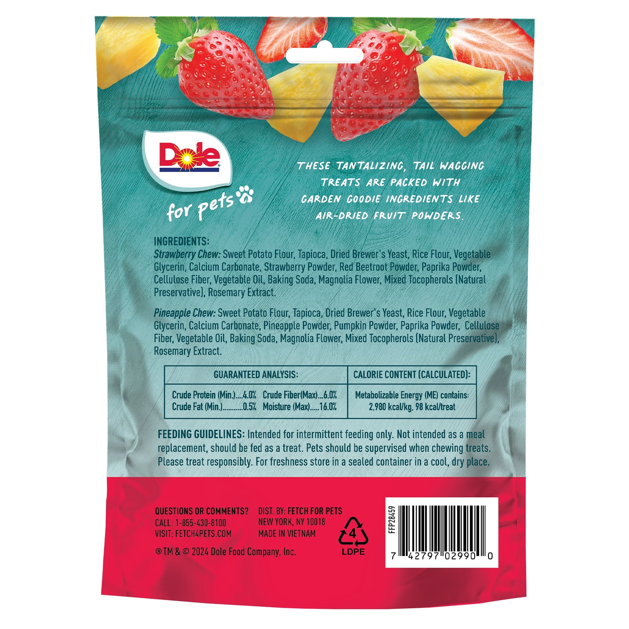 Dole Dog Chew Treats, Strawberry & Pineapple Flavors, No Wheat, Corn or Soy, 7oz