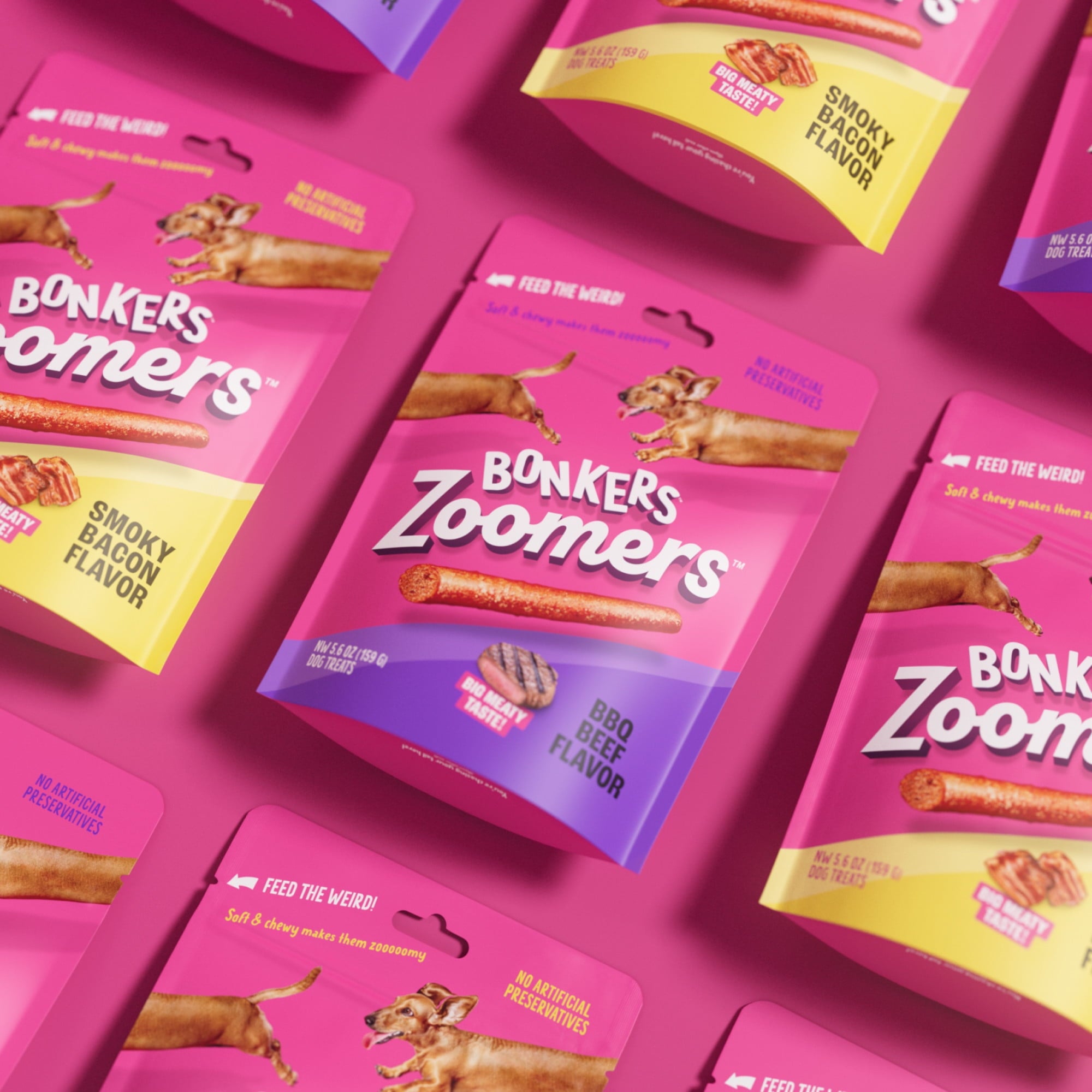 (4 pack) BONKERS Zoomers, BBQ Beef Flavor, Soft & Chewy Dog Snacks, Treats for Dogs, 5.6 oz Bag