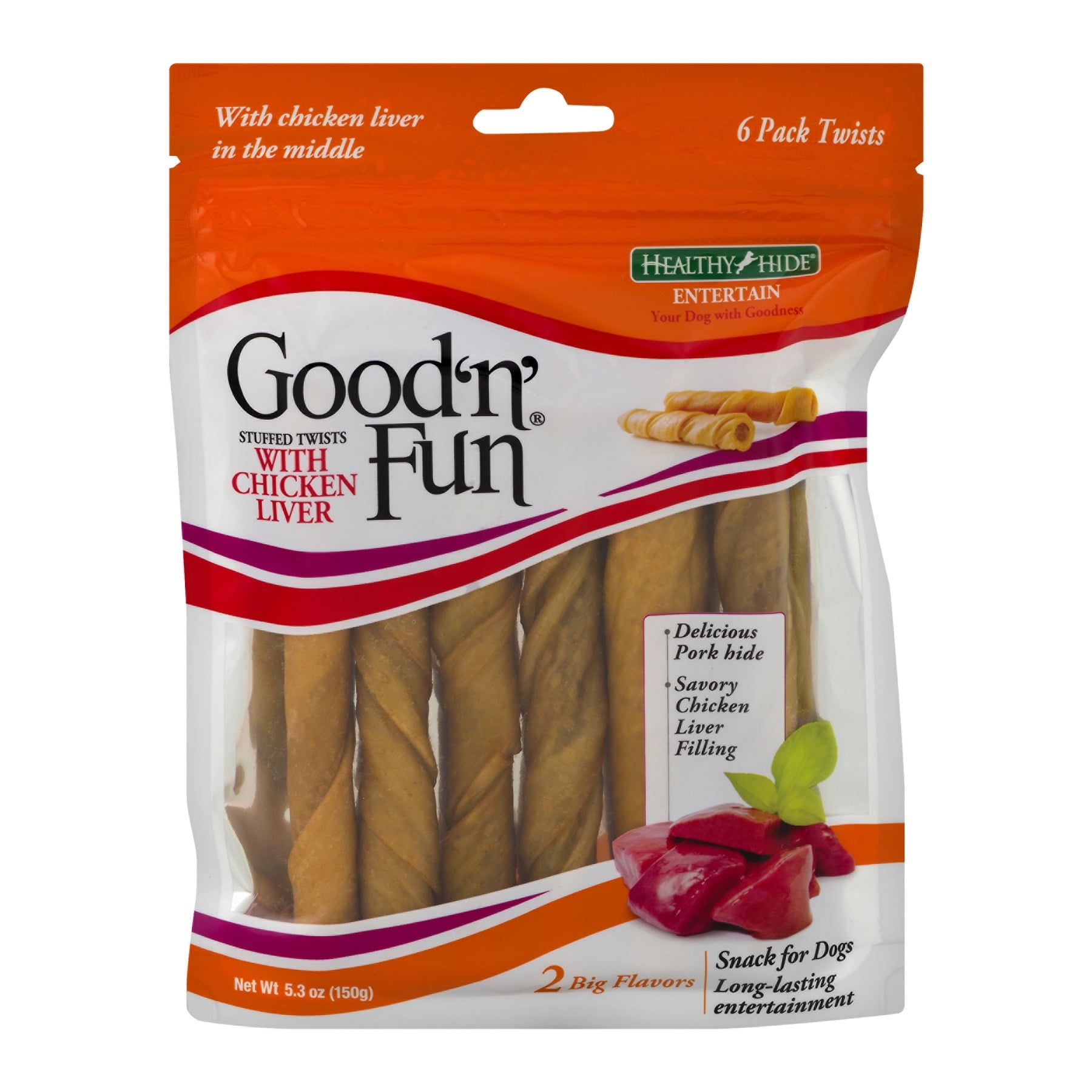 Good ’n’ Fun Triple Flavor Large Rolls with Peanut Butter, Rawhide Chews for Large Dogs, 4 Count