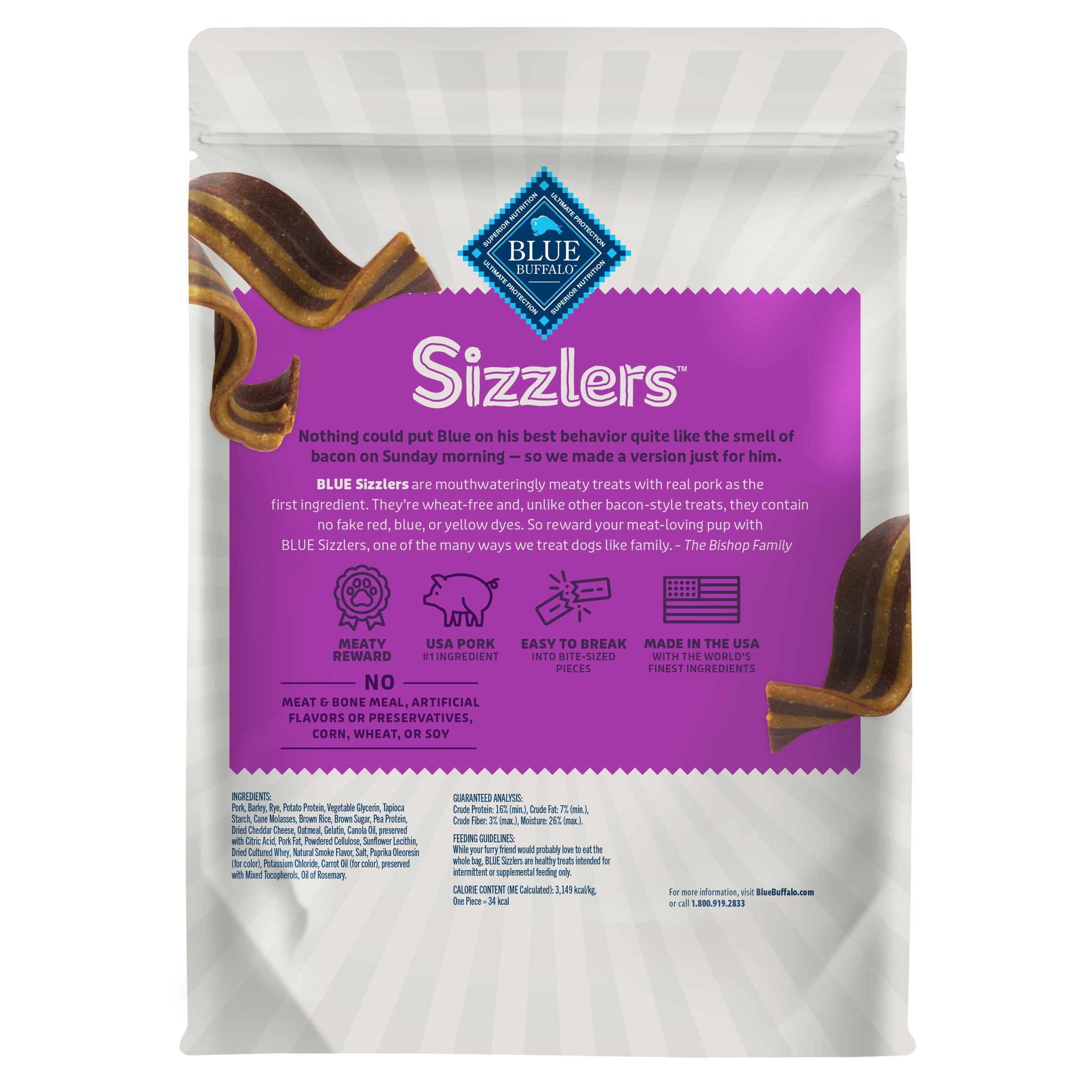 Blue Buffalo Sizzlers Bacon-Style Dog Treats with Real Pork, Original Flavor, 6-oz.